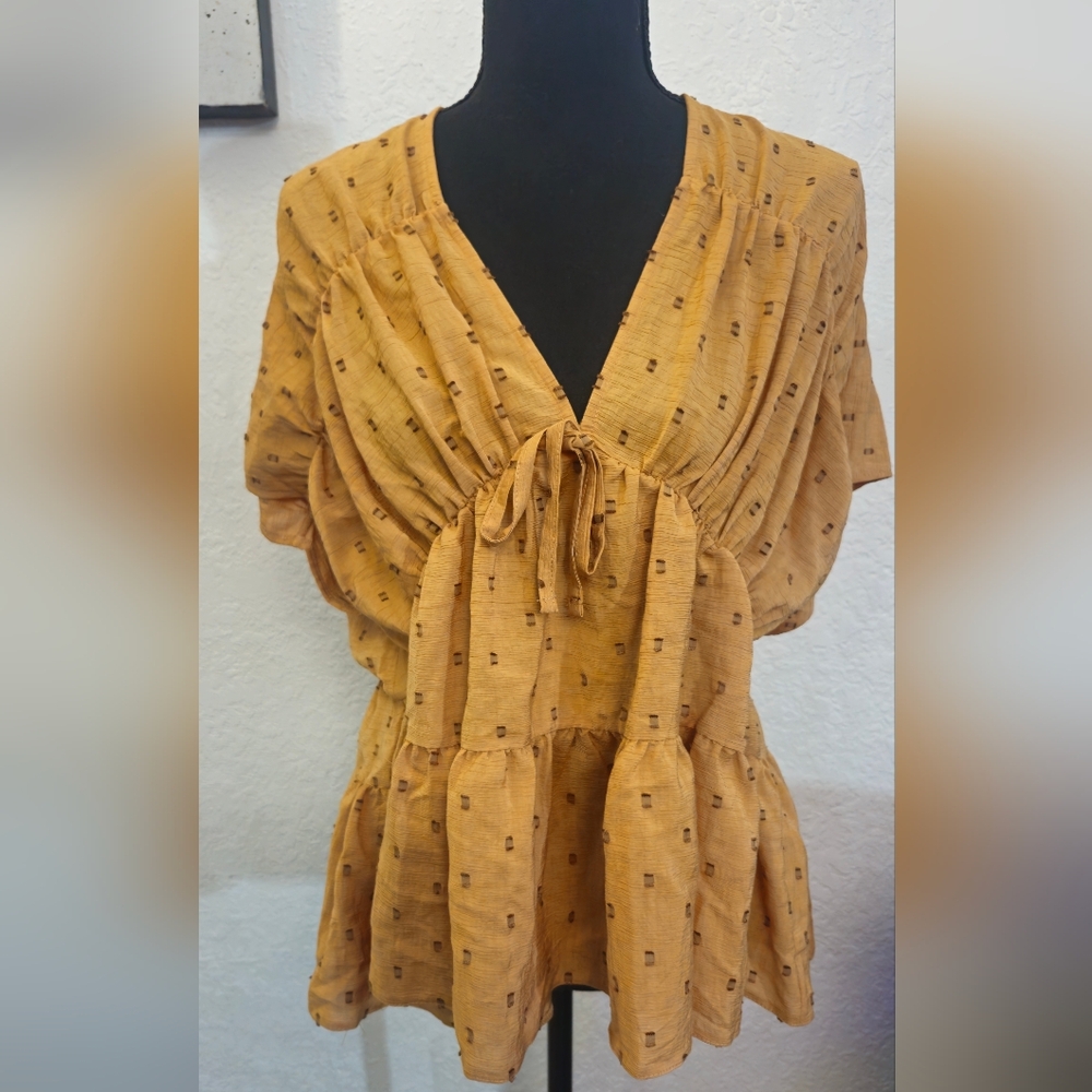 ASOS Chic Mustard V-Neck Blouse Women Suze 12 US / 16 UK - Picture 2 of 5
